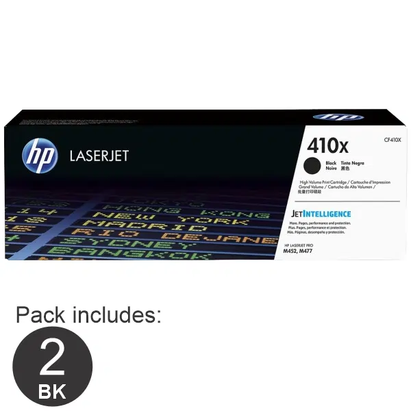 2 x HP #410X Black Toner Cartridge CF410X