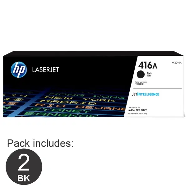 2 x HP #416A Black Toner Cartridge W2040A