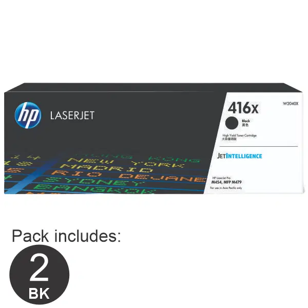 2 x HP #416X Black Toner Cartridge W2040X