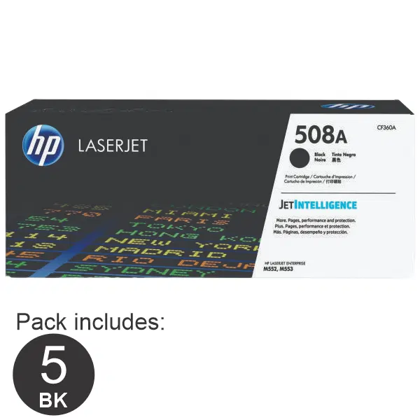 5 x HP #508A Black Toner Cartridge CF360A