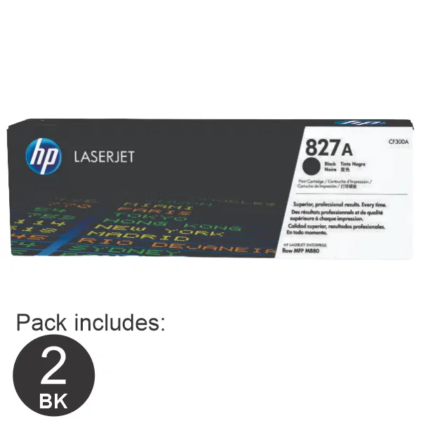 2 x HP #827A Black Toner Cartridge CF300A