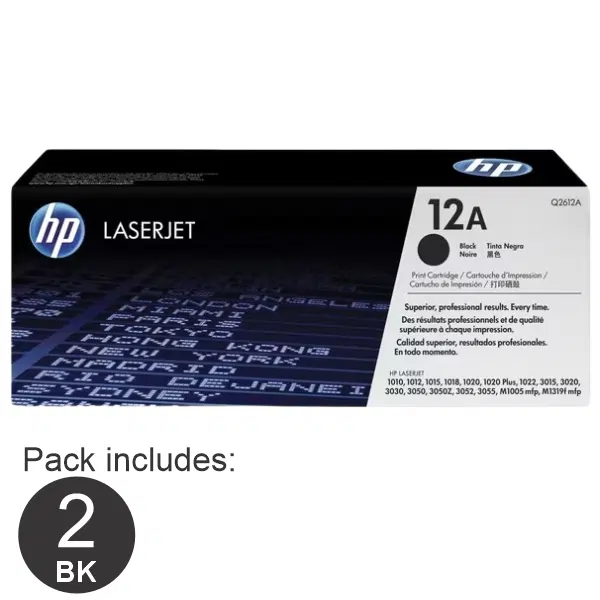 2 x HP #12A Black Toner Cartridge Q2612A