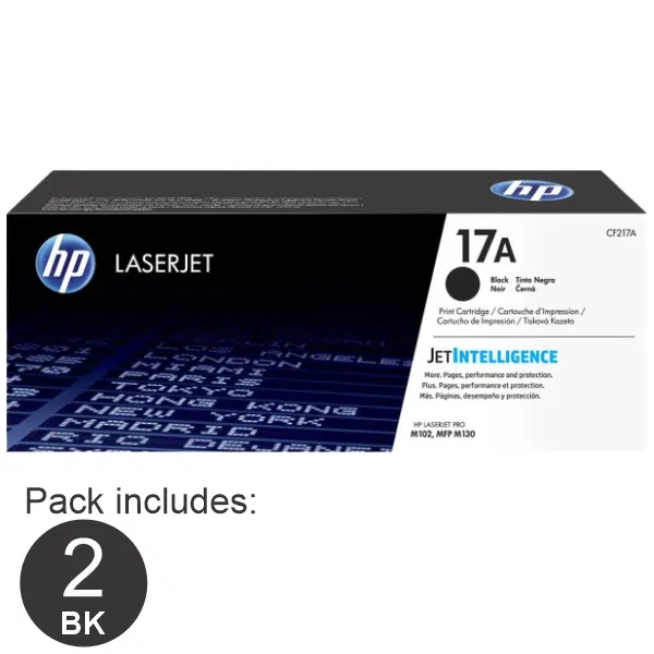 2 x HP #17A Black Toner Cartridge CF217A