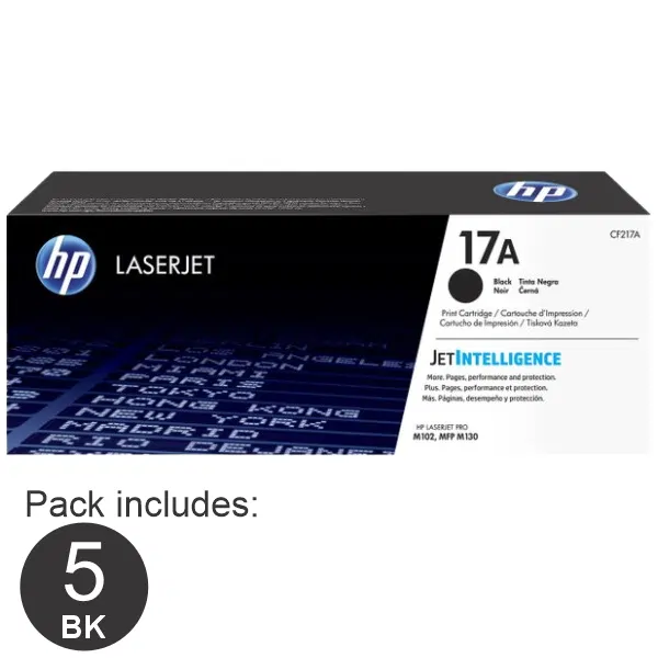 5 x HP #17A Black Toner Cartridge CF217A