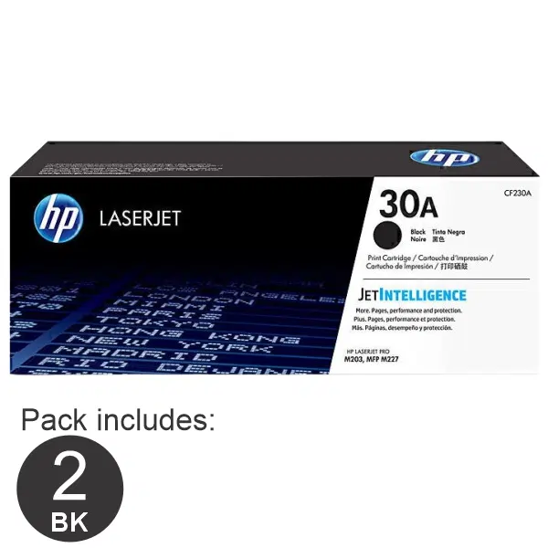 2 x HP #30A Black Toner Cartridge CF230A