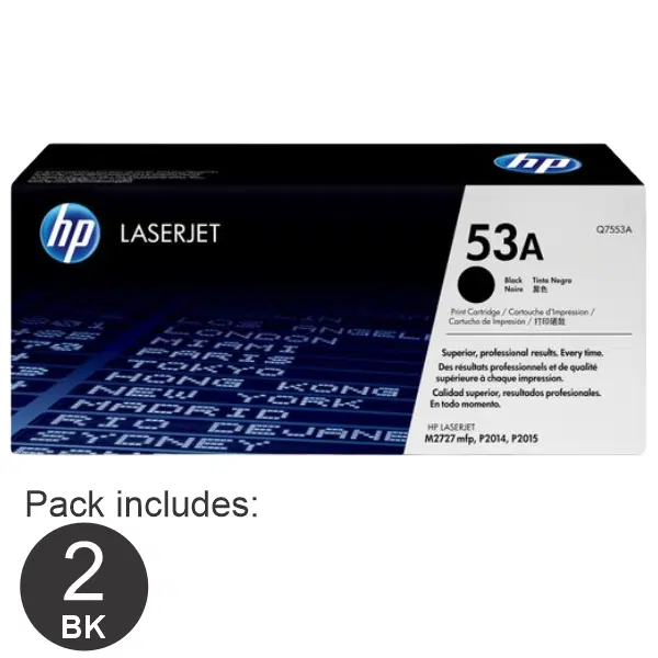 2 x HP #53A Black Toner Cartridge Q7553A