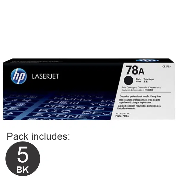 5 x HP #78A Black Toner Cartridge CE278A