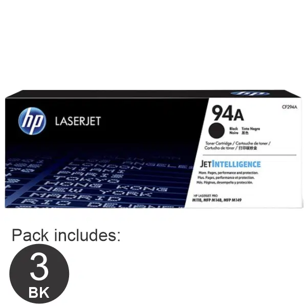 3 x HP #94A Black Toner Cartridge CF294A