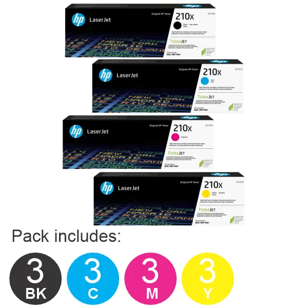 12 Pack HP #210X (1BK,1C,1M,1Y) Toner Cartridge