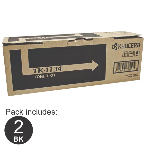 2 x Kyocera TK1134 Black Toner Cartridge TK-1134