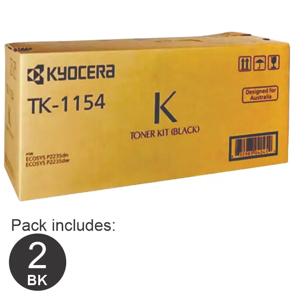 2 x Kyocera TK1154 Black Toner Cartridge TK-1154