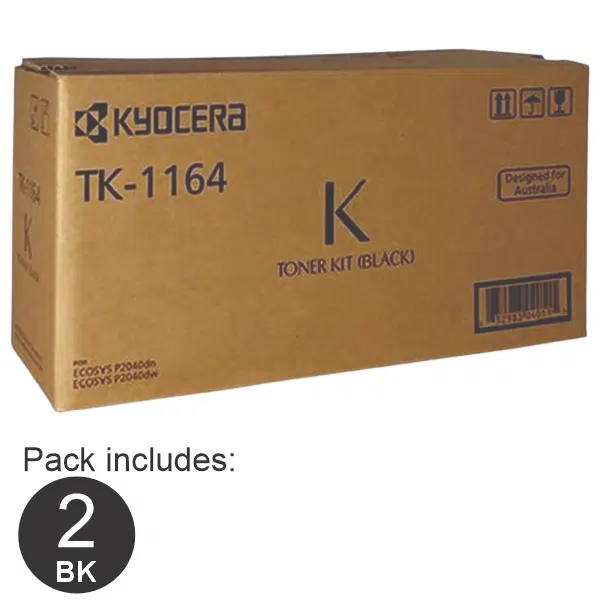 2 x Kyocera TK1164 Black Toner Cartridge TK-1164