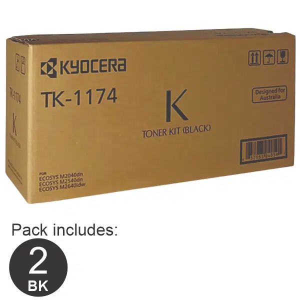 2 x Kyocera TK1174 Black Toner Cartridge TK-1174