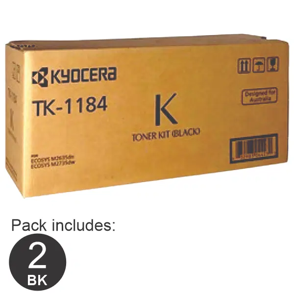 2 x Kyocera TK1184 Black Toner Cartridge TK-1184