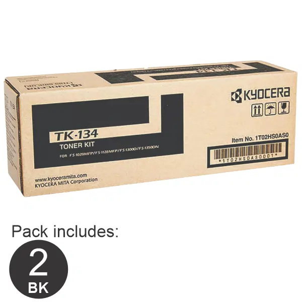 2 x Kyocera TK134 Black Toner Cartridge TK-134