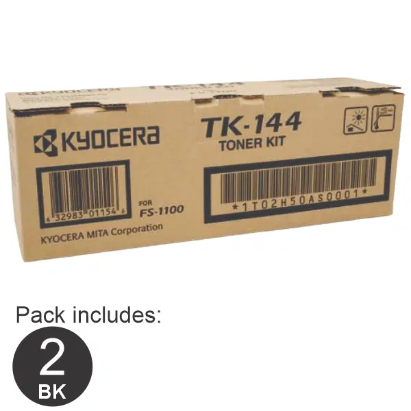 2 x Kyocera TK144 Black Toner Cartridge TK-144