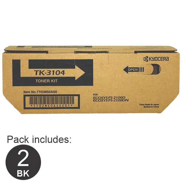 2 x Kyocera TK3104 Black Toner Cartridge TK-3104