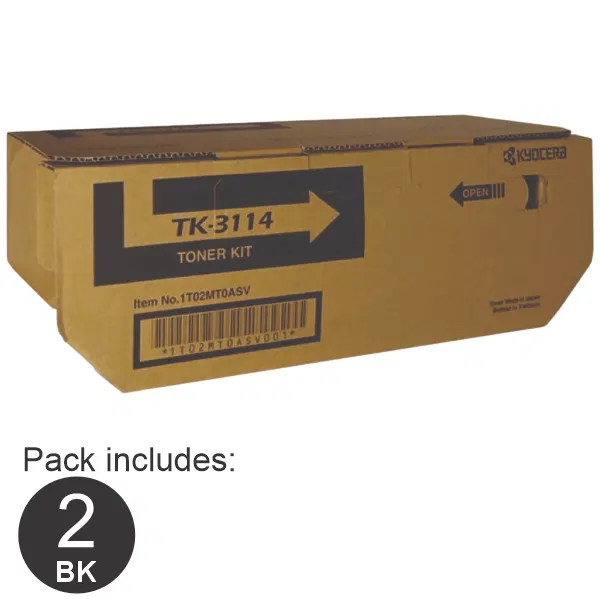 2 x Kyocera TK3114 Black Toner Cartridge TK-3114