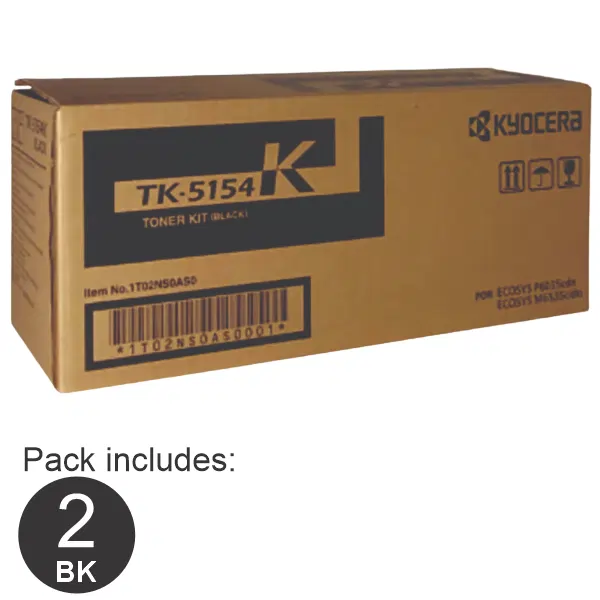 2 x Kyocera TK5154 Black Toner Cartridge TK-5154K