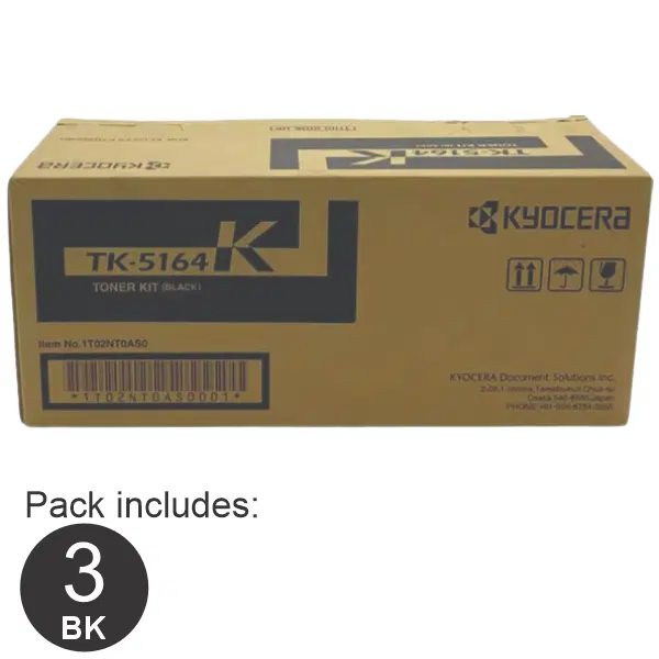 3 x Kyocera TK5164 Black Toner Cartridge TK-5164K