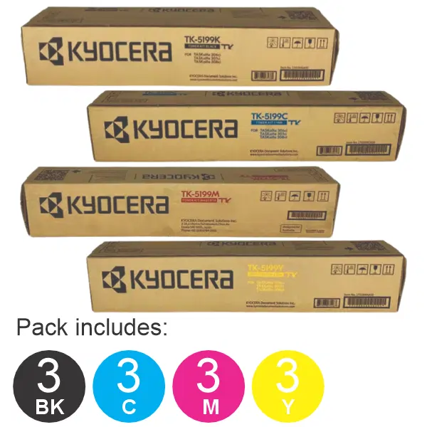 12 Pack Kyocera TK5199 (1BK,1C,1M,1Y) Toner Cartridges