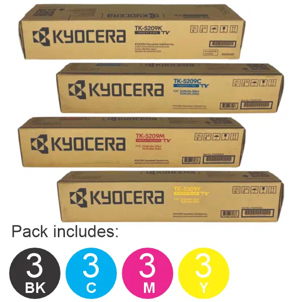 12 Pack Kyocera TK5209 (1BK,1C,1M,1Y) Toner Cartridges