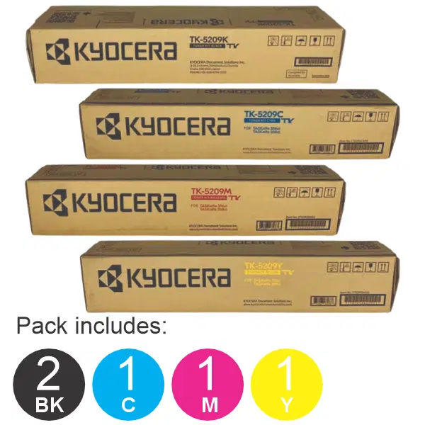 5 Pack Kyocera TK5209 (1BK,1C,1M,1Y) Toner Cartridges