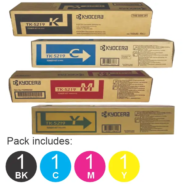 4 Pack Kyocera TK5219 (1BK,1C,1M,1Y) Toner Cartridges