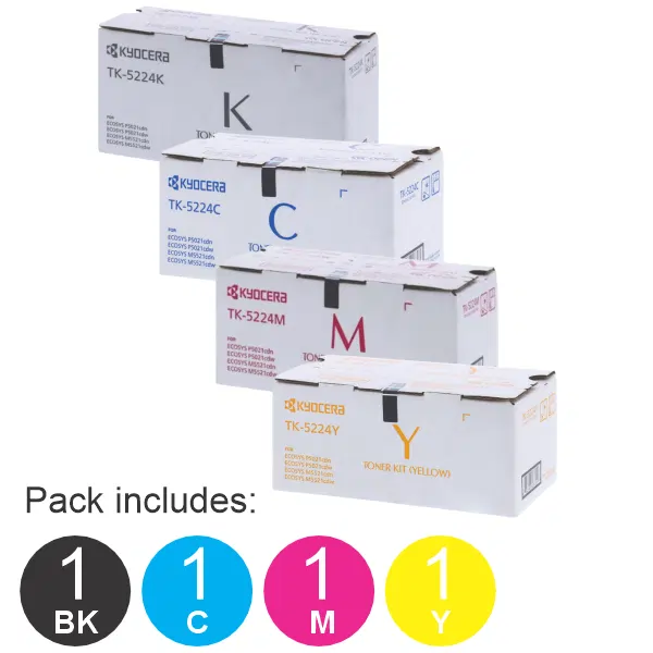 4 Pack Kyocera TK5224 (1BK,1C,1M,1Y) Toner Cartridges