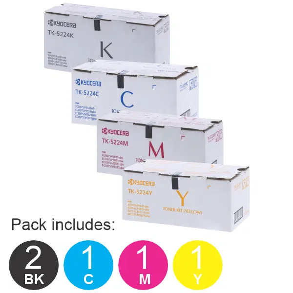 5 Pack Kyocera TK5224 (1BK,1C,1M,1Y) Toner Cartridges