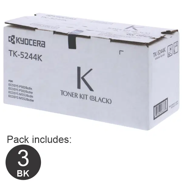 3 x Kyocera TK5244 Black Toner Cartridge TK-5244K