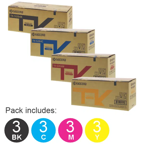 12 Pack Kyocera TK5284 (1BK,1C,1M,1Y) Toner Cartridges