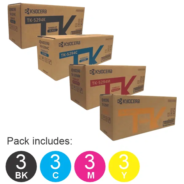 12 Pack Kyocera TK5294 (1BK,1C,1M,1Y) Toner Cartridges