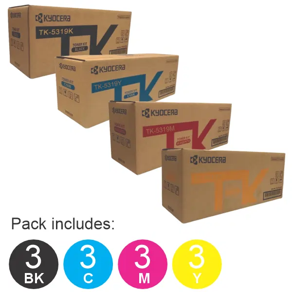 12 Pack Kyocera TK5319 (1BK,1C,1M,1Y) Toner Cartridges