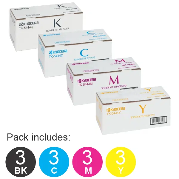 12 Pack Kyocera TK5444 (1BK,1C,1M,1Y) Toner Cartridges