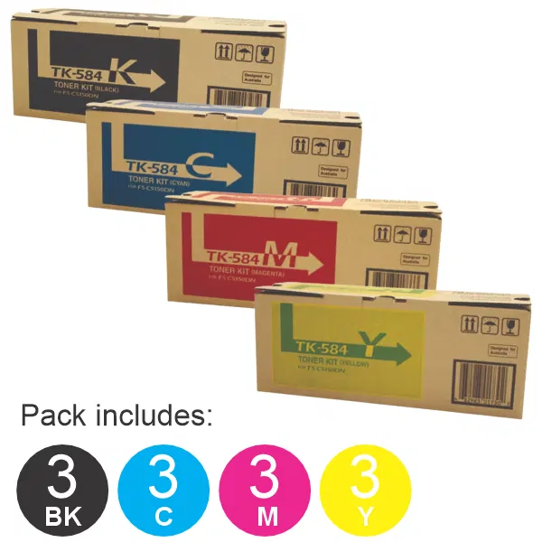 12 Pack Kyocera TK584 (1BK,1C,1M,1Y) Toner Cartridges