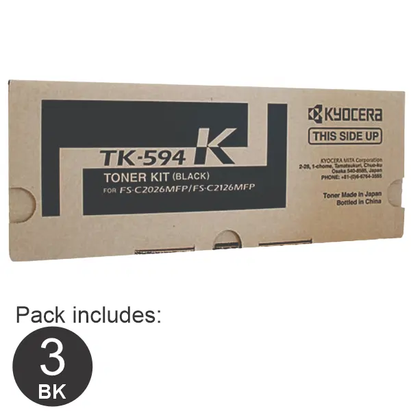 3 x Kyocera TK594 Black Toner Cartridge TK-594K