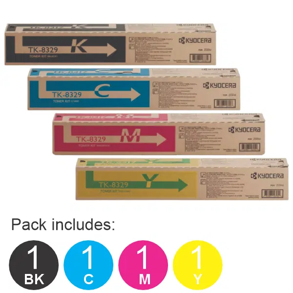 4 Pack Kyocera TK8329 (1BK,1C,1M,1Y) Toner Cartridges