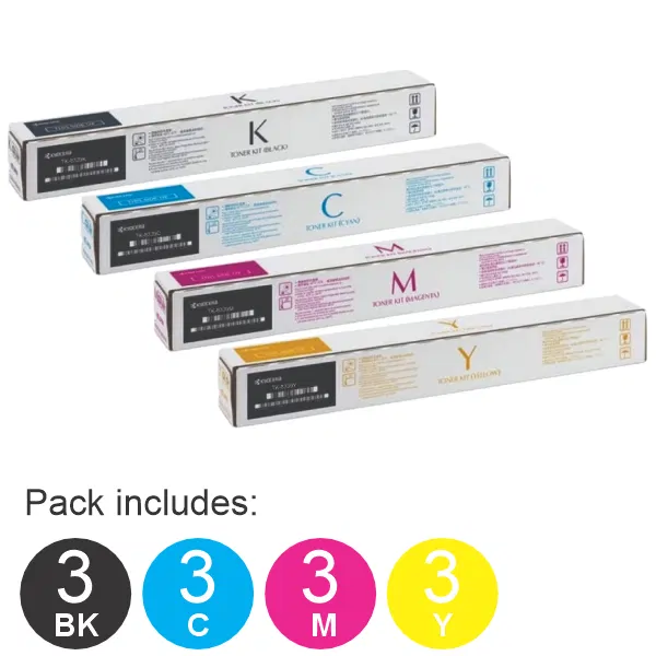 12 Pack Kyocera TK8339 (1BK,1C,1M,1Y) Toner Cartridges