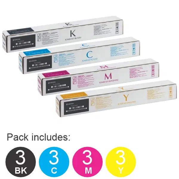 12 Pack Kyocera TK8349 (1BK,1C,1M,1Y) Toner Cartridges