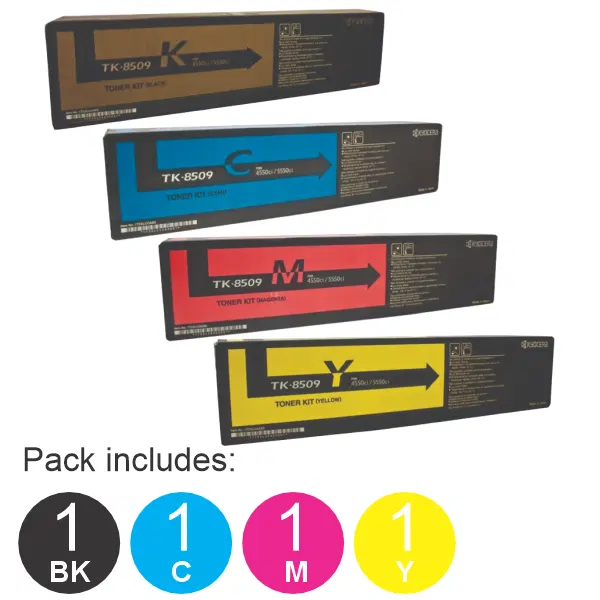 4 Pack Kyocera TK8509 (1BK,1C,1M,1Y) Toner Cartridges