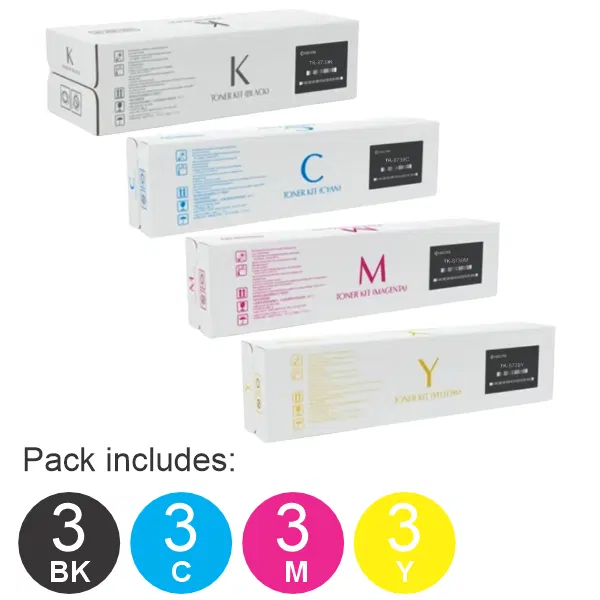 12 Pack Kyocera TK8739 (1BK,1C,1M,1Y) Toner Cartridges