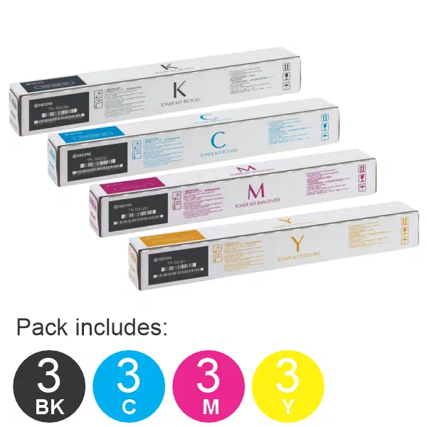 12 Pack Kyocera TK8804 (1BK,1C,1M,1Y) Toner Cartridges