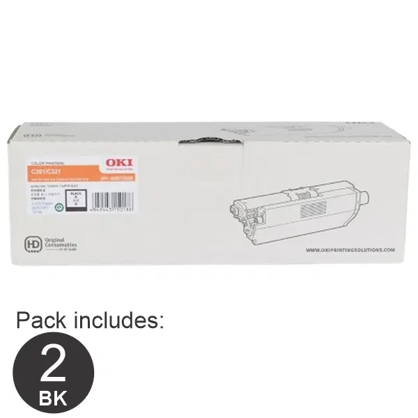 2 x OKI C301 Black Toner Cartridge 44973548