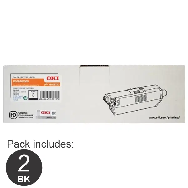 2 x OKI C332DN Black Toner Cartridge 46508720