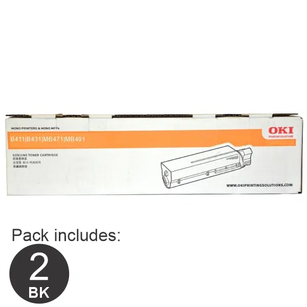 2 x OKI B411/B431 Black Toner Cartridge 44574703