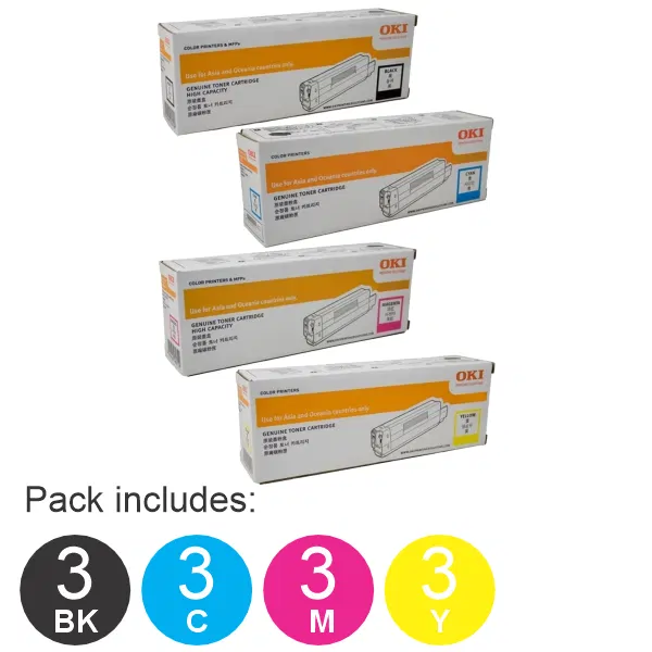 12 Pack OKI C612 (3BK,3C,3M,3Y) Toner Cartridges