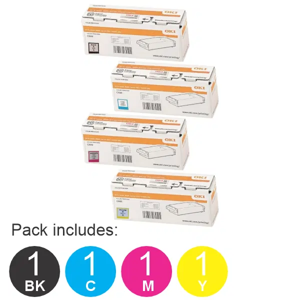 4 Pack OKI C650DN (1BK,1C,1M,1Y) Toner Cartridges