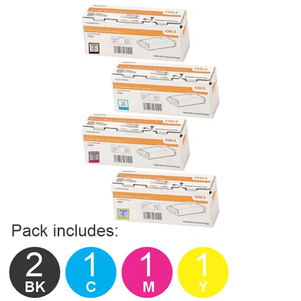 5 Pack OKI C650DN (2BK,1C,1M,1Y) Toner Cartridges