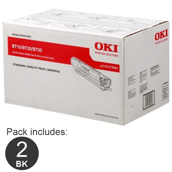 2 x OKI B710 Black Toner Cartridge 1279001